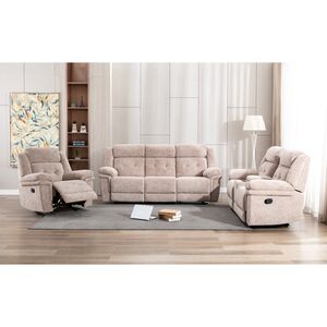 Micasa 3-Piece 6-Seater Polyurethane and Plywood Manual Recliner Sofa Set Beige